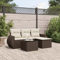 5-delige Loungeset met kussens poly rattan bruin - thumbnail