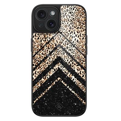 iPhone 15 glazen hardcase - Chevron luipaard