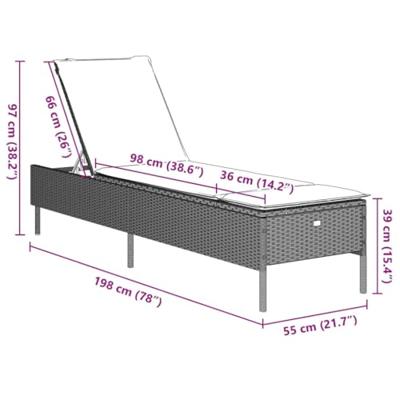 Ligbed met kussen poly rattan lichtgrijs - thumbnail