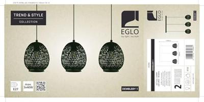 EGLO Dembleby 1 - Hanglamp - E27 - 90 cm - Zwart