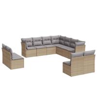11-delige Tuinset met kussens poly rattan beige - thumbnail