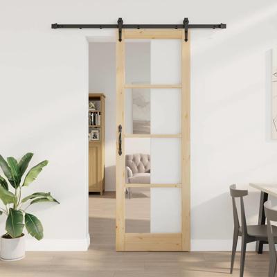 Schuifdeur met hardware set 78x232 cm Massief pijnhout