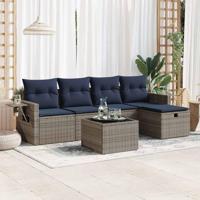 6-delige Loungeset met kussens poly rattan grijs - thumbnail