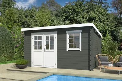 Blokhut Amira 380x275 Green Grey-Wit Outdoor Life - Outdoor life