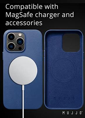 Mujjo Leather Case with MagSafe iPhone 14 Pro Max blauw