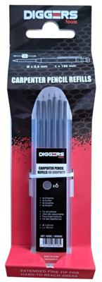 Diggers 6 grafiet navullingen markeerpotlood, retail - DIG037 Diggers 6 grafiet navullingen markeerpotlood, retail - DIG037