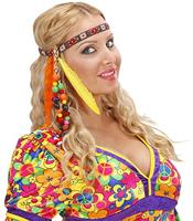 Hippie hoofdband met kraaltjes en veren - thumbnail