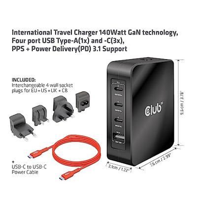 club3D CAC-1917 USB-laadstation 140 W 1x USB-A, 3x USB-C USB PD Zwart Binnen GaN