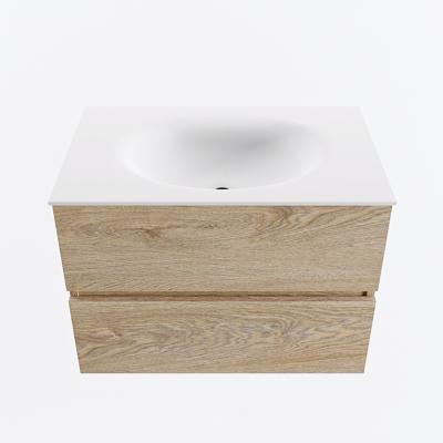 MONDIAZ VICA 70cm badmeubel onderkast Washed Oak 2 lades. Wastafel MOON midden zonder kraangat, kleur Talc.