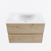 MONDIAZ VICA 70cm badmeubel onderkast Washed Oak 2 lades. Wastafel MOON midden zonder kraangat, kleur Talc. - thumbnail