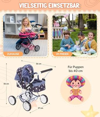 Kleine Poppenwagen Smarty - Stars Navy