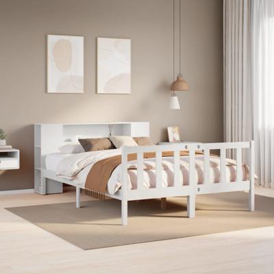 Bed met boekenkast zonder matras grenenhout wit 150x200 cm - thumbnail