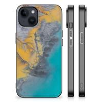 iPhone 15 Plus Marmeren Print Telefoonhoesje Marble Blue Gold - thumbnail