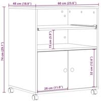 VidaXL Printerkastje met wielen 60x48x74 cm betongrijs - thumbnail