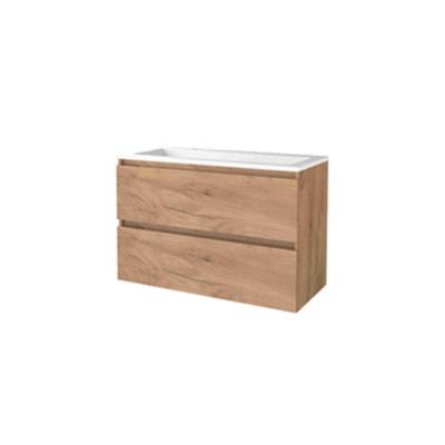 Basic-Line Start 46 Badkamermeubelset - 100 x 46 cm - Greeploos - 2 Lades - Acryl Wastafel - 2 Kraangaten - Whisky Oak
