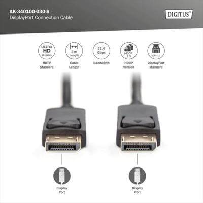 Digitus AK-340100-030-S DisplayPort-kabel DisplayPort Aansluitkabel DisplayPort-stekker, DisplayPort-stekker 3.00 m Zwart - thumbnail