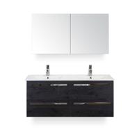 Seville Badmeubelset 120 cm - 4 laden Black Oak - Keramische Wastafel Wit Enjoy - met Spiegelkast - thumbnail