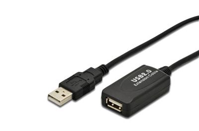 Digitus USB-kabel USB 2.0 5.00 m Actief met signaalversterking USB-A stekker, USB-A bus Zwart DA-70130-4