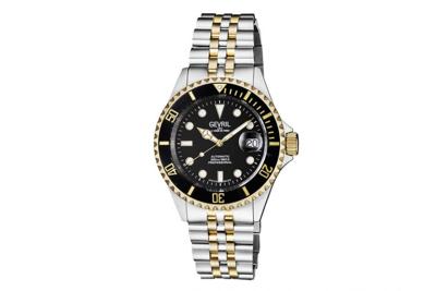 Gevril Men's Wall Street Black Dial Two Tone IP Gold Stainless Steel Bracelet Watch 4855B Heren Horloge