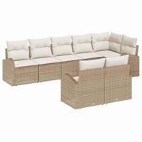 Tuinbankenset met kussen 8 pcs Beige en Wit poly rattan - thumbnail