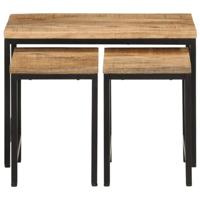 3-delige Salontafelset massief ruw mangohout en ijzer - thumbnail