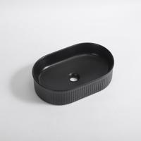 QeramiQ Arto waskom - 49.5x31.5x13cm - geribbeld - ovaal - keramiek - mat zwart SW1413966 - thumbnail