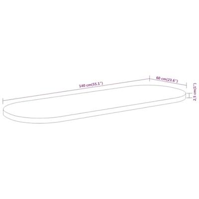 Tafelblad ovaal 140x60x2,5 cm massief acaciahout