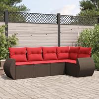 5-delige tuinbankset met kussens, bruin polyrotan - thumbnail