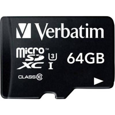 Verbatim PRO microSDXC-kaart 64 GB Class 10, UHS-I, UHS-Class 3 Incl. SD-adapter Verbatim PRO microSDXC-kaart 64 GB Class 10, UHS-I, UHS-Class 3 Incl. SD-adapter