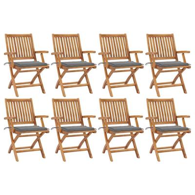 Tuinstoelen 8 st inklapbaar met kussens massief teakhout