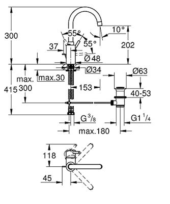 GROHE Concetto wastafelkraan L-size met afvoerplug met hoge draaibare uitloop chroom 32629002 - thumbnail