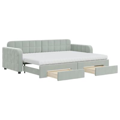 Slaapbank onderschuifbed en lades 90x200 cm fluweel lichtgrijs