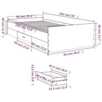 Bedframe met lades bewerkt hout gerookt eikenkleurig 90x190 cm - thumbnail