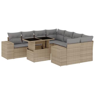9-delige Loungeset met kussens poly rattan beige