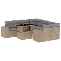 9-delige Loungeset met kussens poly rattan beige - thumbnail