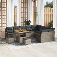 Tuinbankenset met kussen 12 pcs Grijs poly rattan - thumbnail