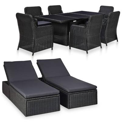 vidaXL 9-delige Tuinset poly rattan zwart