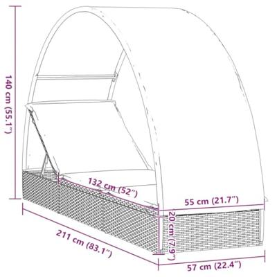 Ligbed met rond dak 211x57x140 cm poly rattan zwart Ligbed met rond dak 211x57x140 cm poly rattan zwart