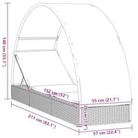 Ligbed met rond dak 211x57x140 cm poly rattan zwart - thumbnail