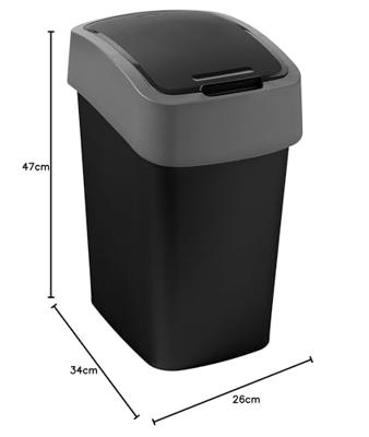 Curver flip bin 25 liter zwart/lichtgrijs