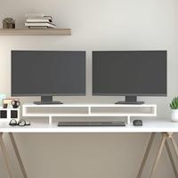 VidaXL Monitorstandaard 100x27x14 cm massief grenenhout wit - thumbnail