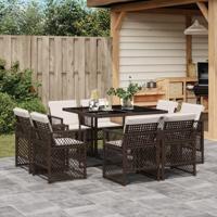 9-delige Tuinset met kussens poly rattan bruin - thumbnail