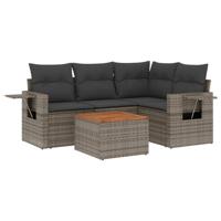 5-delige Loungeset met kussens poly rattan grijs - thumbnail