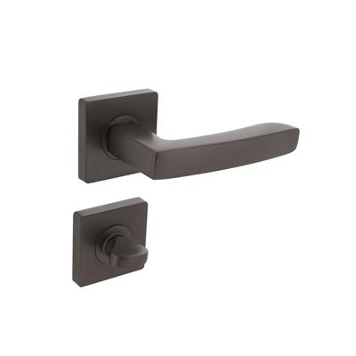 Deurkruk Minos op vierkante rozet met nokken 55x55x10mm en WC sluiting 8mm antraciet-grijs