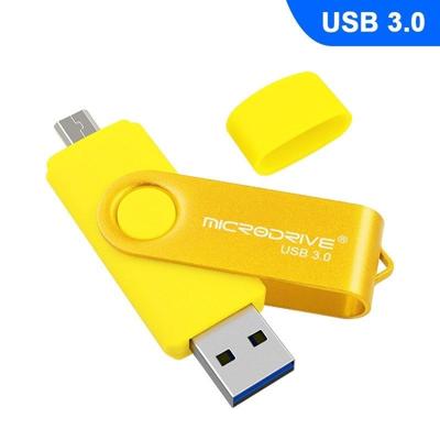 MicroDrive 16GB USB 3 0 Android telefoon & computer dual-use roterende metalen U-schijf (geel)