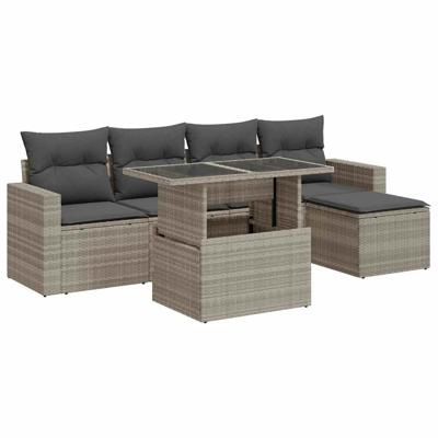 6-delige Loungeset met kussens poly rattan lichtgrijs