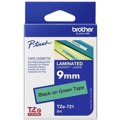 Brother TZe tape voor P-Touch 9 mm, zwart op groen