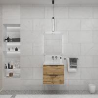 Badkamermeubelset Gliss Design Hera Mat Zwart 80cm 2 Laden Natuur Eiken (Keuze Wastafel) - thumbnail