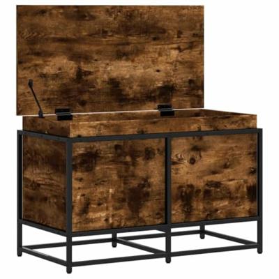 Opbergbox met deksel 80x40x51,5 cm bewerkt hout gerookt eiken