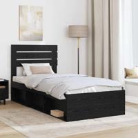 Bedframe met hoofdeinde Zwart 90 x 190 cm Massief grenenhout - thumbnail